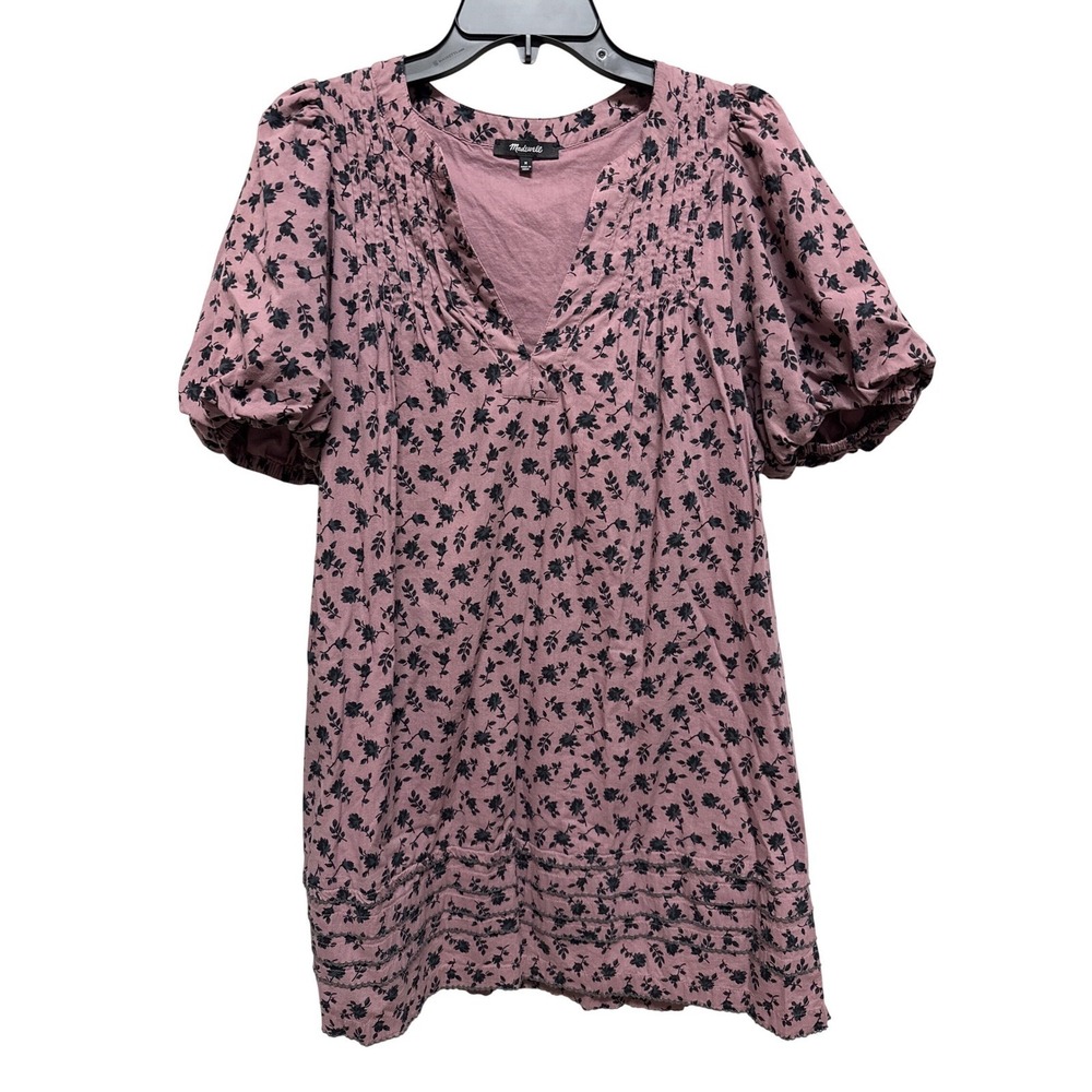 Madewell (Pink) Floral Pintuck Puff Sleeve Mini Dress Womens Size M